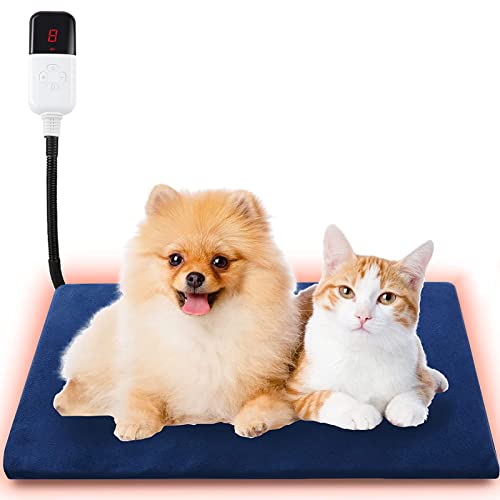 Manta Eléctrica para Perros y Gatos, Almohadilla Térmica para Mascotas con Ajustable Temporizador y Temperatrue, Antichoque, Protección Contra el Sobrecalentamiento 45*45cm