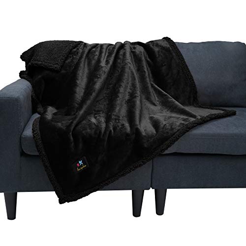 Manta Impermeable para Mascotas, Manta de Franela Mullida de Doble Capa para Perros Gatos Negro M (100*145cm)