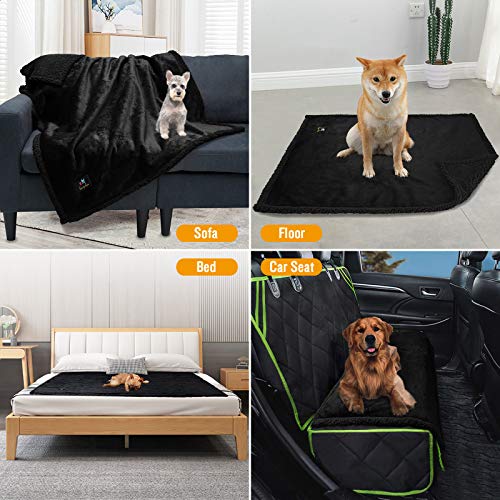 Manta Impermeable para Mascotas, Manta de Franela Mullida de Doble Capa para Perros Gatos Negro M (100*145cm)