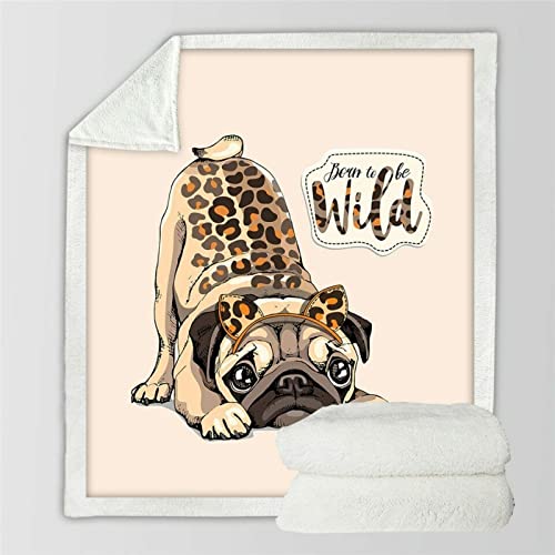 Manta Suave mullida,Manta Forro Polar,cálida acogedora,Manta sofá,Manta Felpa Muy Suave para niños Mascotas Adulto,Manta Viaje, Extra mullida Felpa,Perro Mascota Pug con Estampado Leopardo Salvaje