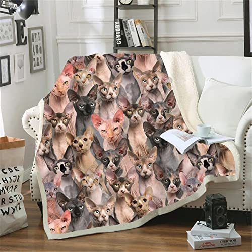 Mantas para Sofas Grandes 220x240 Gato Esfinge Rosa, Manta Termica Franela Mantilla Felpa para Cama 135/150, Mantas Polar Suave y Cálida para Perro Mascota Habitacion Dormitorio