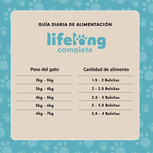 Marca Amazon - Lifelong Alimento completo para gatos adultos - Selección de pescado en gelatina, 4,8 kg (48 bolsitas x 100g)