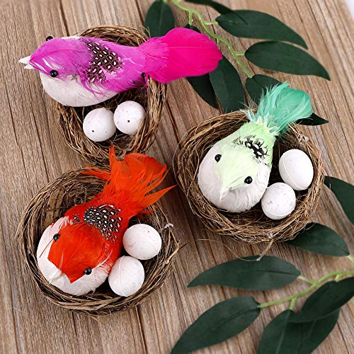 Marooma Juego de 6 huevos artificiales de Pascua para pájaros de Pascua, nido de espuma de simulación para pájaros incluye huevos de espuma para pájaros de espuma, pájaros artificiales coloridos