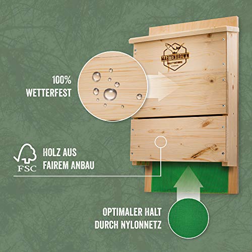 Martenbrown® Nido Para Murciélagos Premium de Tres Cámaras Caja para Murciélagos, Casa Para Murciélagos, Nido Para Murciélagos + 200g carnada de murciélago