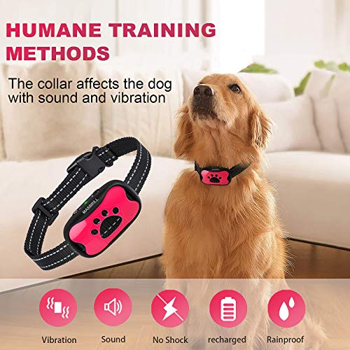 MASBRILL Collar Antiladridos Recargable para Perros Pequeños Medianos y Grandes, Sonido y Vibración Collares Anti ladridos Dispositivo 7 Niveles de Sensibilidad Ajustables - Rosa