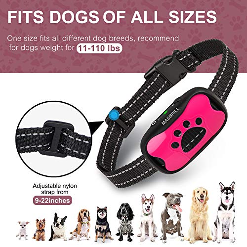 MASBRILL Collar Antiladridos Recargable para Perros Pequeños Medianos y Grandes, Sonido y Vibración Collares Anti ladridos Dispositivo 7 Niveles de Sensibilidad Ajustables - Rosa