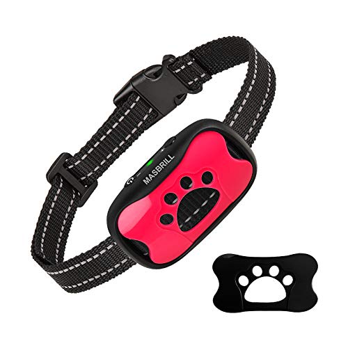 MASBRILL Collar Antiladridos Recargable para Perros Pequeños Medianos y Grandes, Sonido y Vibración Collares Anti ladridos Dispositivo 7 Niveles de Sensibilidad Ajustables - Rosa