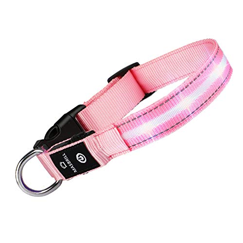 MASBRILL Collar LED Perro, Collar para Perro Luminoso Recargable y Impermeable, 3 Modos de Iluminación led y Tamaño Ajustable para Perros Pequeños Medianos Grandes(Rosa L)