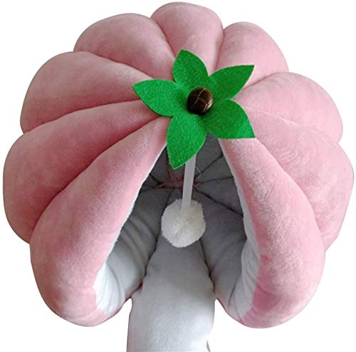 Mascota Rayada Cama Calabaza En Forma Suave del Gato De Algodón Igloo Cueva Invierno Caliente La Calefacción La Casa For Gatos Pequeños Mediano (Color : Rosado, Talla : Large)