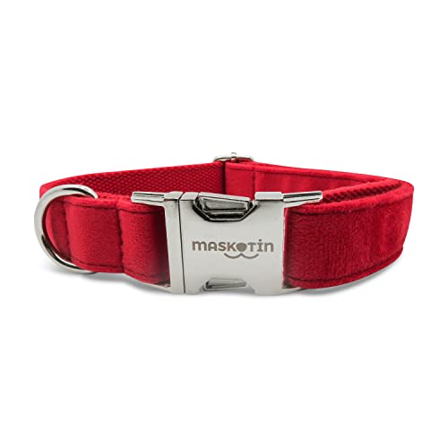 Maskotin Collar y Correa para Perros pequeños, Juego de Collar y Correa para Perro. Cómodo y Fiable (2 Piezas a Conjunto) (S, Red Velvet)