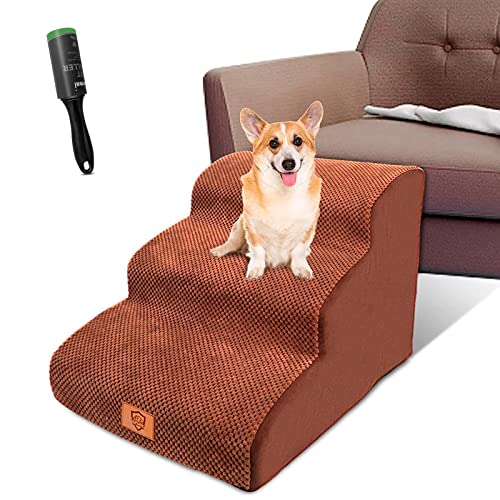 MASTERTOP Escalera para mascotas para perros y gatos con 3 peldaños para perros y gatos para camas altas, escalera para mascotas, portátil, desmontable, lavable con 1 nudo de juguete