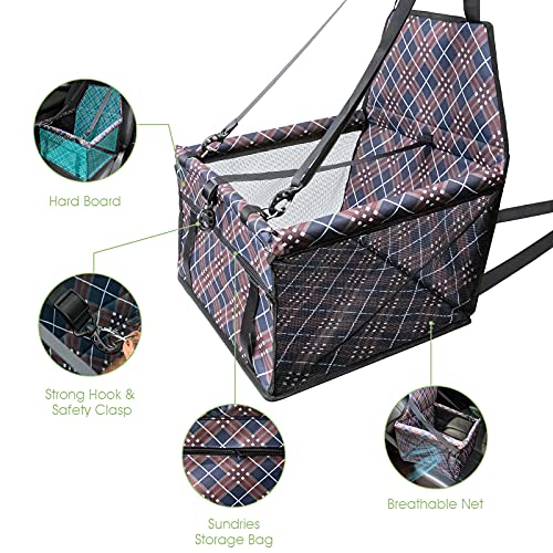 MATEPROX Asiento Elevador de Coche para Mascotas, Oxford Transpirable Plegable Asiento de Coche para Perro para La Seguridad, Portátil, Impermeable, Bolsas de viaje para perros pequeños/medianos