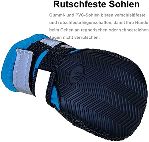 Mavicen 4 zapatos para perros con protección para patas de perros, impermeables, antideslizantes, transpirables, con correas reflectantes seguras, con cierre de velcro, medianos y grandes, color azul