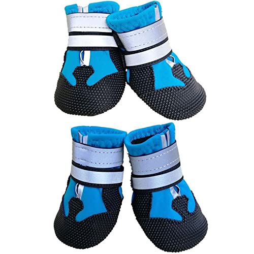 Mavicen 4 zapatos para perros con protección para patas de perros, impermeables, antideslizantes, transpirables, con correas reflectantes seguras, con cierre de velcro, medianos y grandes, color azul