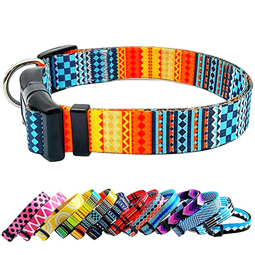 MayPaw Collar de Perro de Nailon con Motivos geométricos Tribales Florales Bohemios, Cuello Suave Ajustable para Perros pequeños, medianos Grandes y ex-Grandes