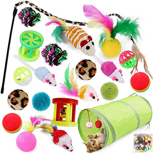 McNory Juguetes para Paquete de Variedad para Gatitos,Set di Juguetes para Gatos Interactivo Ratón,Juguetes para Gatos con Bolas Varita,Juguetes para Gatos con Plumas túnel(21 Piezas)