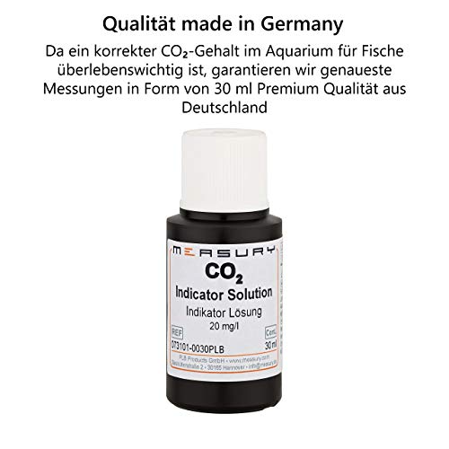 Measury Prueba de CO2 para acuario, fabricado en Alemania, 30 ml, líquido de prueba de 20 mg/l, comprobador de CO2