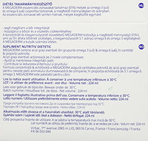 Megaderm dosis monodosis 28 x 8 ml para perros y gatos – Contiene ácidos grasos omega-6 y omega-3 para apoyar el pelo y la piel