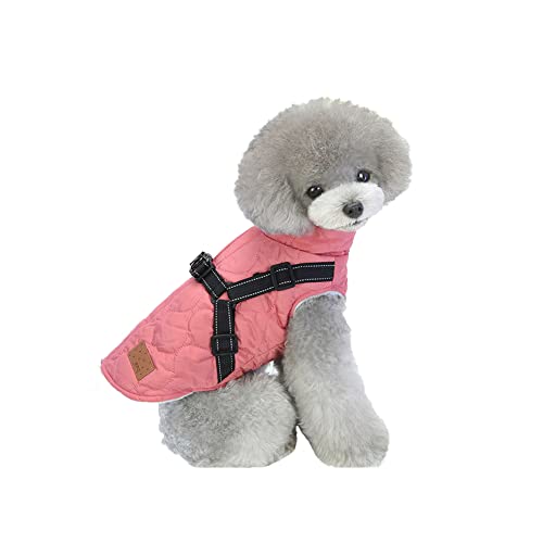 meioro Chaqueta para Perros Abrigo cálido para Perros con arnés Reflectante Ropa para Perros a Prueba de Viento Chaleco sin Mangas Engrosado de Tela de algodón para Perros de Invierno (Small, Rosado)