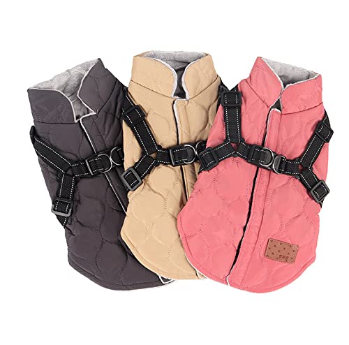 meioro Chaqueta para Perros Abrigo cálido para Perros con arnés Reflectante Ropa para Perros a Prueba de Viento Chaleco sin Mangas Engrosado de Tela de algodón para Perros de Invierno (Small, Rosado)