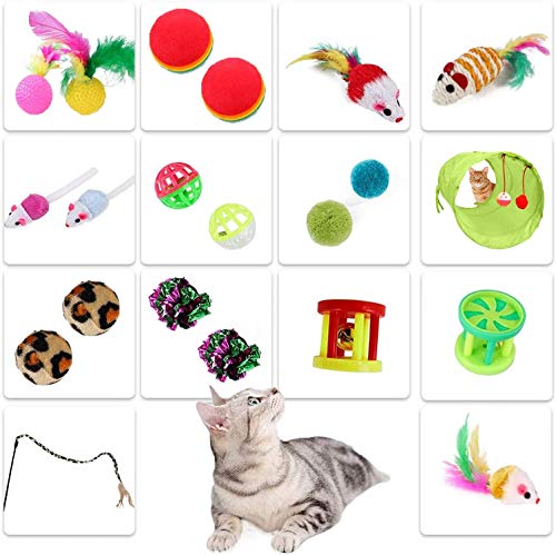 MEISHANG Juguetes Gatos Pack,Juguetes para Gatos Pequeños Baratos,Gatos Juguetes Palo,Juguetes Gatos Tunel,Juguetes para Gatos Plumas,Set de Juguetes para Gatos