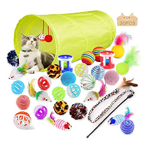 MEISHANG Juguetes Gatos Pack,Juguetes para Gatos Pequeños Baratos,Gatos Juguetes Palo,Juguetes Gatos Tunel,Juguetes para Gatos Plumas,Set de Juguetes para Gatos