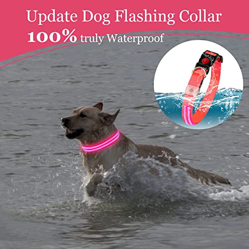 MELERIO Collar Luminoso Perro de Mascota 3 Modos Collar Perro Luz con Recargable y Impermeable, Ajustable Collares LED para Perros Pequeños/Medianos/Grandes