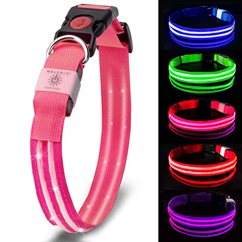 MELERIO Collar Luminoso Perro de Mascota 3 Modos Collar Perro Luz con Recargable y Impermeable, Ajustable Collares LED para Perros Pequeños/Medianos/Grandes