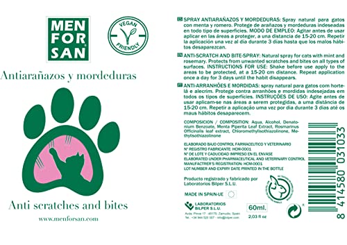 MENFORSAN Antiarañazos y antimordeduras 60ml, Producto educador Natural para Gatos