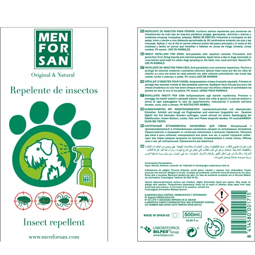 MENFORSAN- Repelente Natural de Insectos con citronela Perros, 500ml