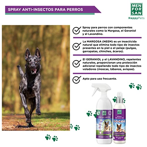 MENFORSAN Spray Anti-insectos Con Margosa, Geraniol Y Lavandino Para Perros 250ml, Protege a tu mascota de cualquier insecto