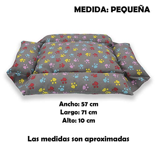 MERCURY TEXTIL – Cama Doble Uso para Mascotas, rellena de Fibra Hueca, cómoda y Transpirable. Lo Ideal para Tus Mascotas. (Small, Huellas Mascotas)