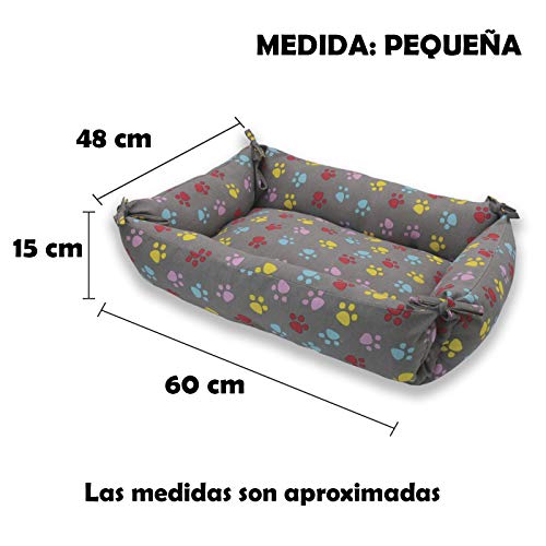 MERCURY TEXTIL – Cama Doble Uso para Mascotas, rellena de Fibra Hueca, cómoda y Transpirable. Lo Ideal para Tus Mascotas. (Small, Huellas Mascotas)