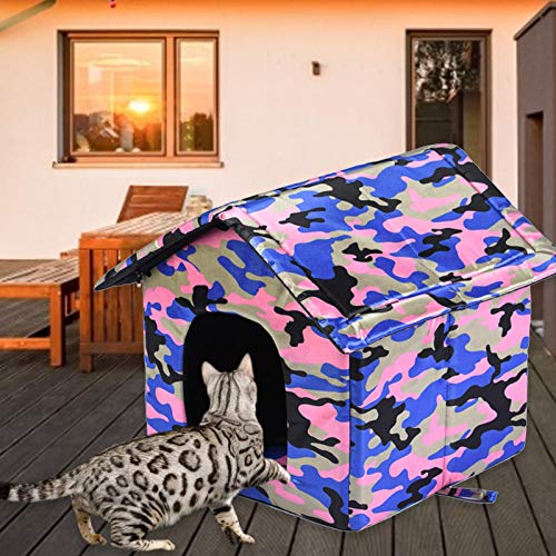 MEZING Casa para Perros, Caseta para Gatos, Impermeable con Camuflaje, Seguro Y Cálido, Casa para Mascotas Resistente A La Intemperie, Interior Al Aire Libre Refugio para Cachorros