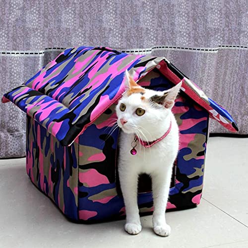 MEZING Casa para Perros, Caseta para Gatos, Impermeable con Camuflaje, Seguro Y Cálido, Casa para Mascotas Resistente A La Intemperie, Interior Al Aire Libre Refugio para Cachorros