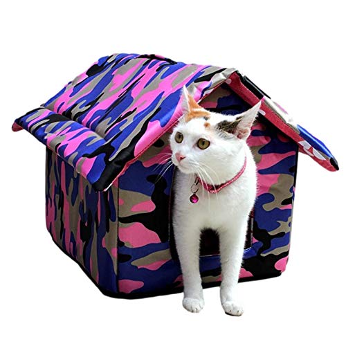 MEZING Casa para Perros, Caseta para Gatos, Impermeable con Camuflaje, Seguro Y Cálido, Casa para Mascotas Resistente A La Intemperie, Interior Al Aire Libre Refugio para Cachorros