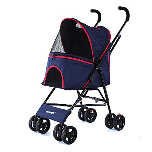 MH-RING Cochecito para Perros y Gatos,Carrito de Viaje para Mascotas,Cochecito para Perros Pequeños,Paraguas,Estructura,Transportador,Transpirable,Cochecitos para Perros,Cochecitos (Color : Blue)