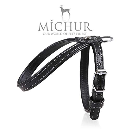 MICHUR Cucciolo Arnés para Perro de Cuero, arnés de Cuero para Perros pequeños o minis, Cachorros, Negro, Cuero, Disponibles en Diferentes tamaños