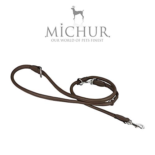 MICHUR SANTIAGO Correa de cuero marrón, mascotas, correa de cuero para perros, correa, correa de cuero redonda, longitud ajustable, ajustable, ajustable LEINE LEATHER, marrón, disponible en varios tamaños, cuero