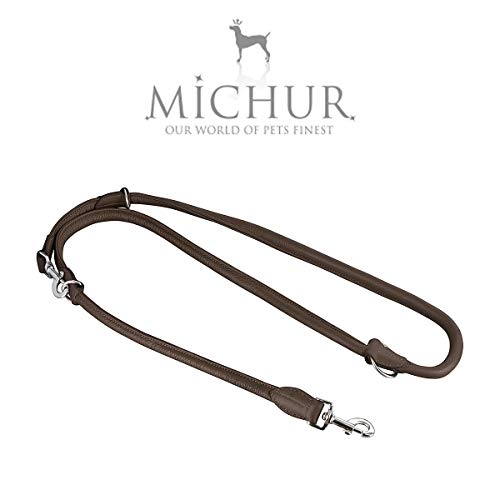 MICHUR SANTIAGO Correa de cuero marrón, mascotas, correa de cuero para perros, correa, correa de cuero redonda, longitud ajustable, ajustable, ajustable LEINE LEATHER, marrón, disponible en varios tamaños, cuero