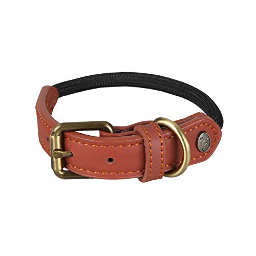 Michur Sherpa Black Stone, Refuerzo de Collar de Perro en Cuero y rocío, Redondo con núcleo de Poliamida y Nylon Trenzado, Collar de Cuero para Perros en Diferentes tamaños Disponibles