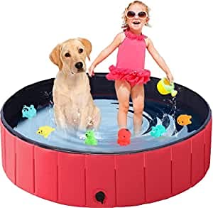 Migaven Piscina Perros, Piscina Plegable para Mascotas Gatos Perros Cachorro, Piscina para Perros Estanque de Agua con 6 Juguetes de Bañera para Niños Mascotas Uso Interior Al Aire Libre(120 x 30CM)