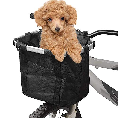 MIGHTYDUTY Cesta plegable para bicicleta, cesta delantera de lona, bolsa de transporte multiusos para manillar de bicicleta, cesta de manillar desmontable, gatos y mascotas, 34 x 28 x 25 cm