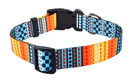 Mihqy Collar Perro, Ajustable y Resistente con Patrones de Moda, Diseño Bohemio, Geométrico, Floral, Tribal, para Perros pequeños, medianos y Grandes(Naranja Bohemia,S)