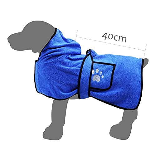 MILEEO Albornoces para Perros de Doble Bolsillo, Capucha y Correa, Albornoz para Mascotas portátil Bata para Perros súper Absorbente y de Secado rápido, Toallas de Baño para Mascotas (S, Azul)