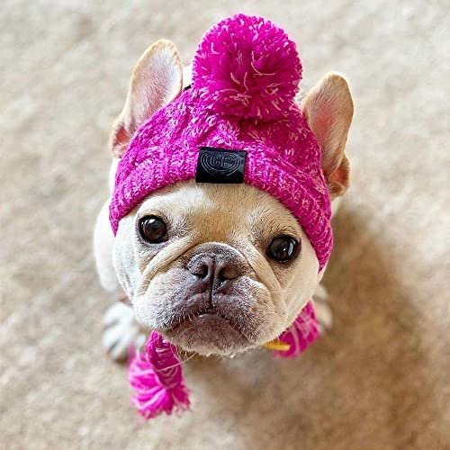 Milifeel Gorros medianos y grandes para perros cálidos y a prueba de viento, gorro de animal para mascotas, gorro de lana para mascotas (S, rojo rosa)