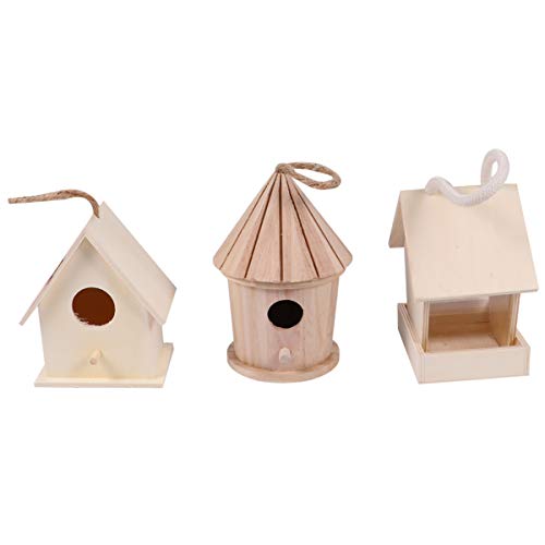 MILISTEN Casas de Pájaros de Madera sin Terminar de 3 Piezas para Pintar Casa de Pájaros de Madera sin Pintar con Cable Mini Casas de Comedero de Pájaros para Decorar para Manualidades