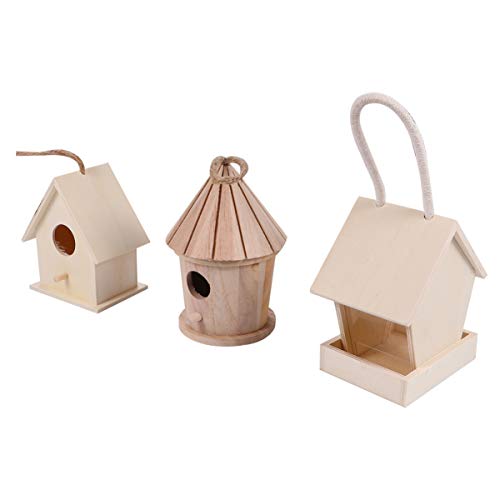 MILISTEN Casas de Pájaros de Madera sin Terminar de 3 Piezas para Pintar Casa de Pájaros de Madera sin Pintar con Cable Mini Casas de Comedero de Pájaros para Decorar para Manualidades