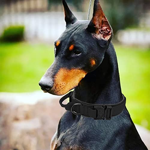 Militar Collares Tácticos para Perros, Collar K9 con Mango de Control Hebilla de Metal, Nailon Perro Collares Ajustable para Entrenamiento de Perros Medianos y Grandes, Negro, L