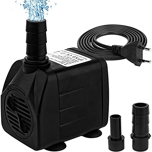 Mini bombas de agua (600L/H, 10W), bomba de acuario ultra silenciosa con alta carrera, bomba de fuente con cable de alimentación de 1,5 m, 2 boquillas para acuarios, fuentes, estatuas, hidropónicas